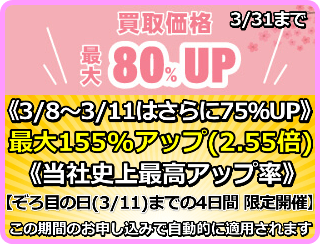 買取価格最大155%アップ(2.55倍)プログラム